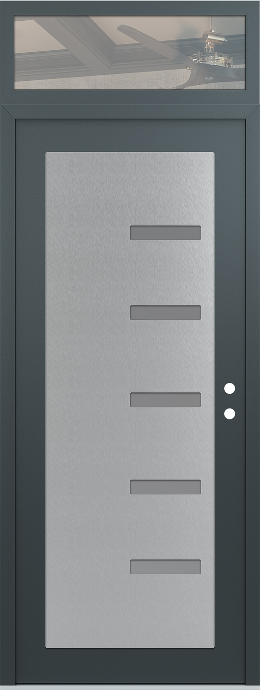 Modern Steel Front Door DIAMOND C8 36" X 96" ANTHRACITE/ANTHRACITE FROSTED GLASS PANEL STAINLESS STEEL LHI WITH TRANSOM CLEAR GLASS