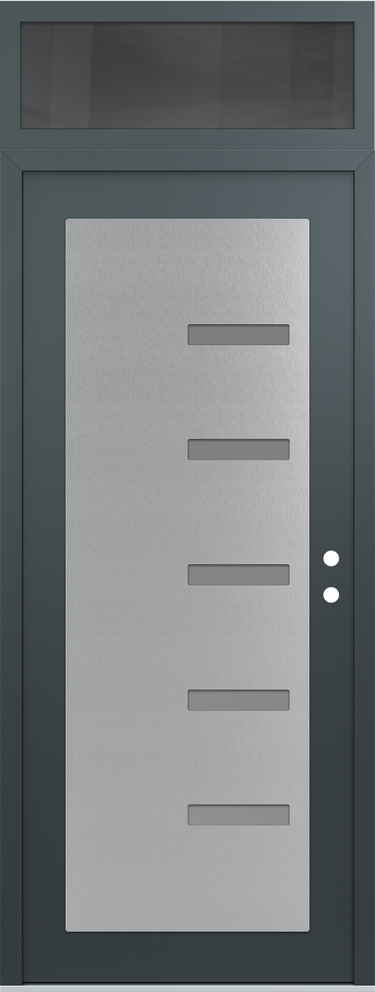 Modern Steel Front Door DIAMOND C8 36" X 96" ANTHRACITE/ANTHRACITE FROSTED GLASS PANEL STAINLESS STEEL LHI WITH TRANSOM MIRRORED GLASS