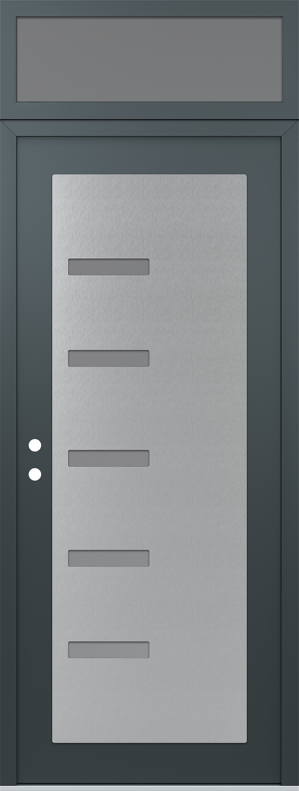 Modern Steel Front Door DIAMOND C8 36" X 96" ANTHRACITE/ANTHRACITE FROSTED GLASS PANEL STAINLESS STEEL RHI WITH TRANSOM FROSTED GLASS