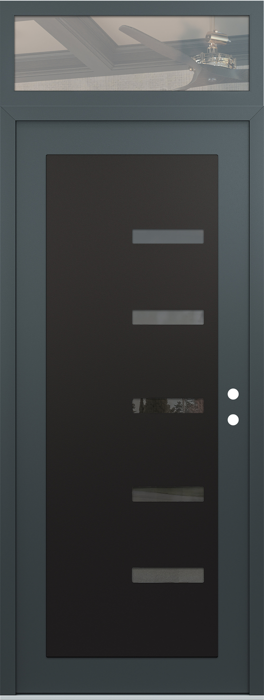 Modern Steel Front Door DIAMOND C8 36" X 96" ANTHRACITE/ANTHRACITE MIRRORED GLASS PANEL BLACK LHI WITH TRANSOM CLEAR GLASS