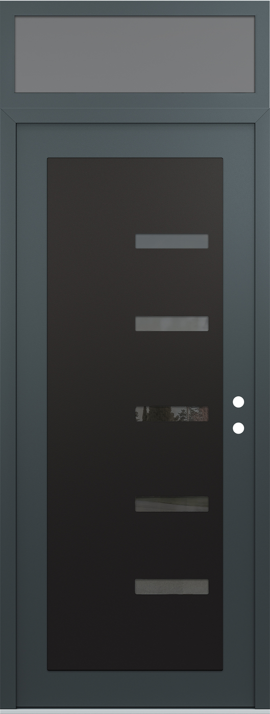 Modern Steel Front Door DIAMOND C8 36" X 96" ANTHRACITE/ANTHRACITE MIRRORED GLASS PANEL BLACK LHI WITH TRANSOM FROSTED GLASS