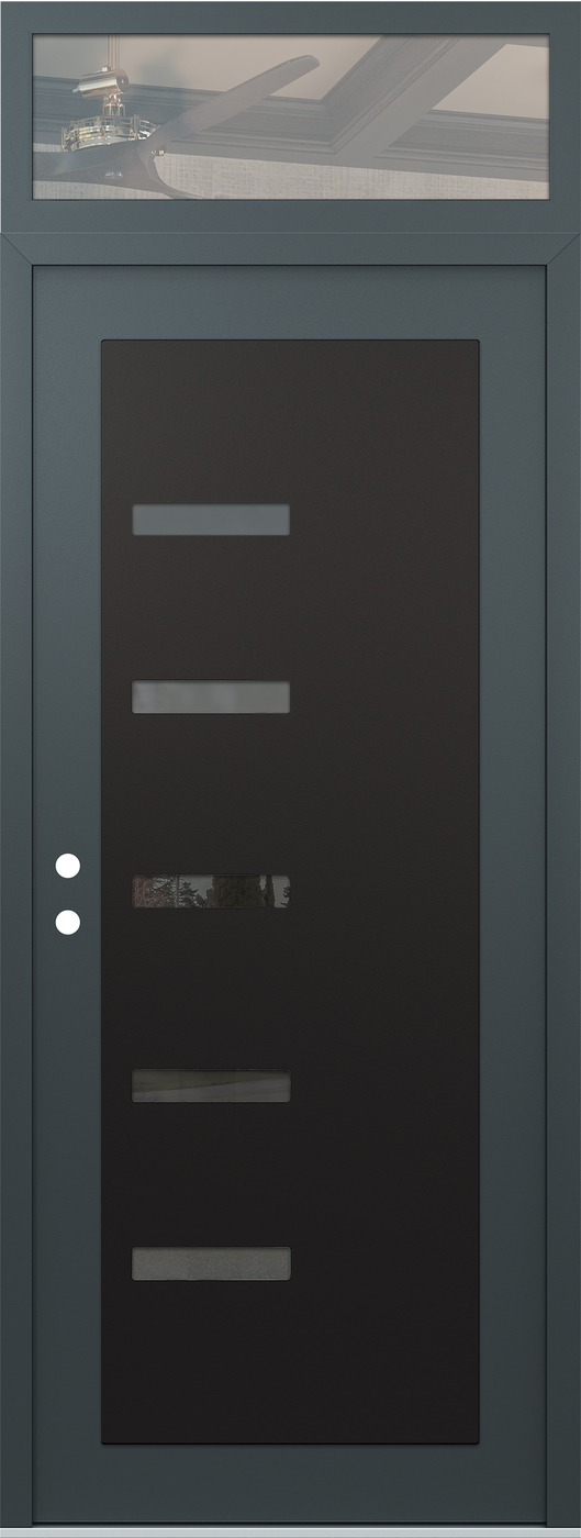Modern Steel Front Door DIAMOND C8 36" X 96" ANTHRACITE/ANTHRACITE MIRRORED GLASS PANEL BLACK RHI WITH TRANSOM CLEAR GLASS