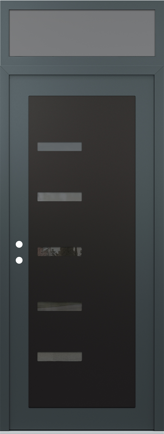 Modern Steel Front Door DIAMOND C8 36" X 96" ANTHRACITE/ANTHRACITE MIRRORED GLASS PANEL BLACK RHI WITH TRANSOM FROSTED GLASS