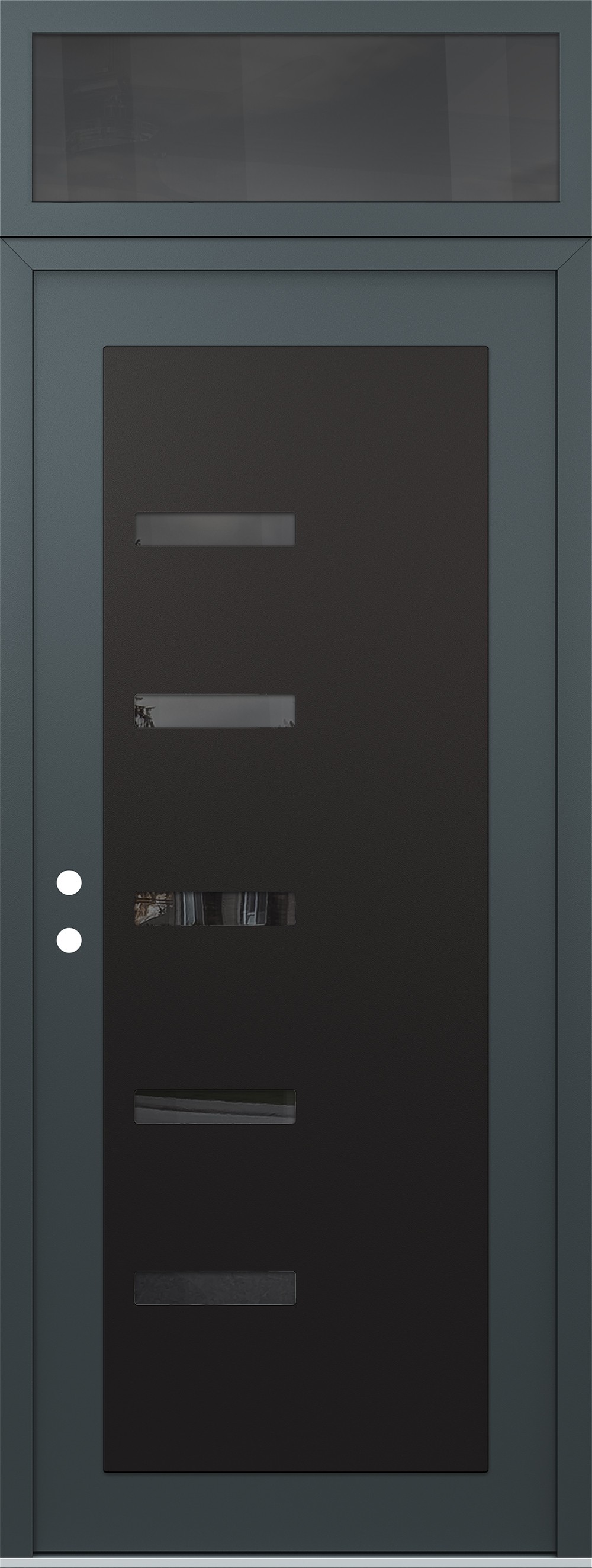 Modern Steel Front Door DIAMOND C8 36" X 96" ANTHRACITE/ANTHRACITE MIRRORED GLASS PANEL BLACK RHI WITH TRANSOM MIRRORED GLASS