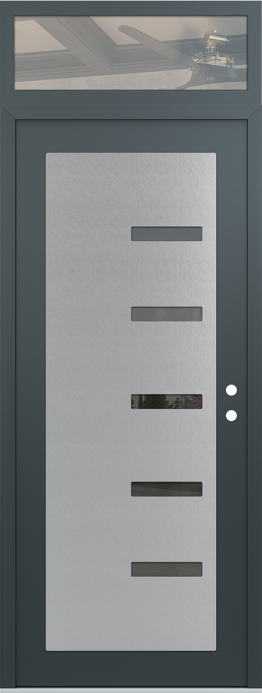 Modern Steel Front Door DIAMOND C8 36" X 96" ANTHRACITE/ANTHRACITE MIRRORED GLASS PANEL STAINLESS STEEL LHI WITH TRANSOM CLEAR GLASS