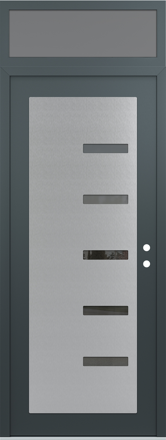 Modern Steel Front Door DIAMOND C8 36" X 96" ANTHRACITE/ANTHRACITE MIRRORED GLASS PANEL STAINLESS STEEL LHI WITH TRANSOM FROSTED GLASS