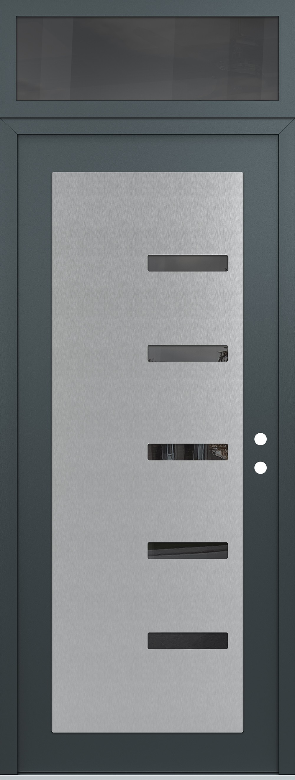 Modern Steel Front Door DIAMOND C8 36" X 96" ANTHRACITE/ANTHRACITE MIRRORED GLASS PANEL STAINLESS STEEL LHI WITH TRANSOM MIRRORED GLASS