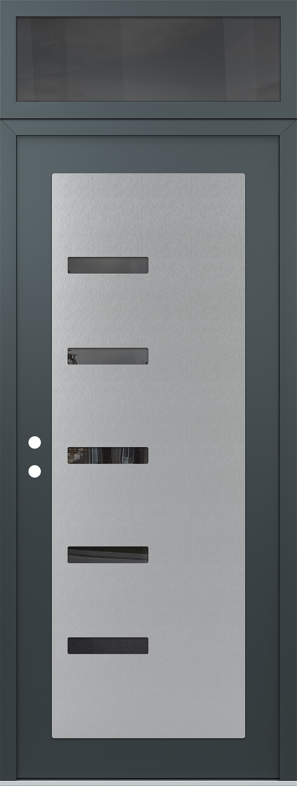 Modern Steel Front Door DIAMOND C8 36" X 96" ANTHRACITE/ANTHRACITE MIRRORED GLASS PANEL STAINLESS STEEL RHI WITH TRANSOM MIRRORED GLASS