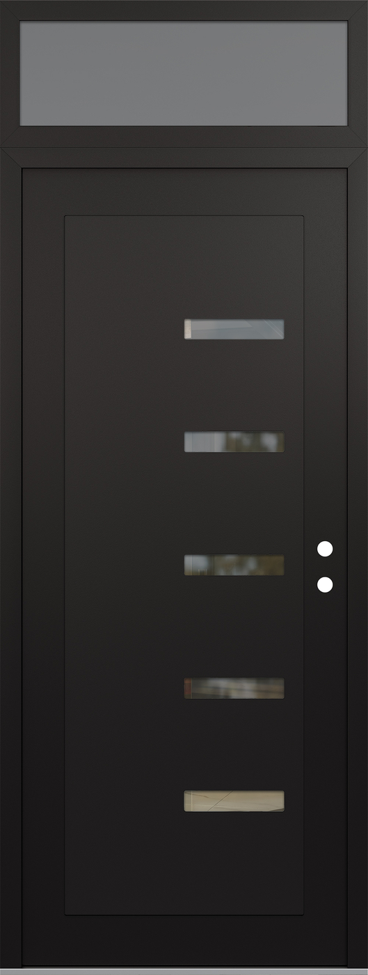 Modern Steel Front Door DIAMOND C8 36" X 96" BLACK/BLACK CLEAR GLASS PANEL BLACK LHI WITH TRANSOM FROSTED GLASS