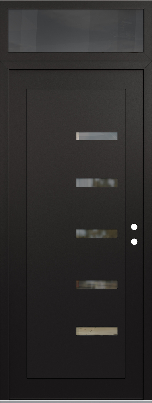 Modern Steel Front Door DIAMOND C8 36" X 96" BLACK/BLACK CLEAR GLASS PANEL BLACK LHI WITH TRANSOM MIRRORED GLASS