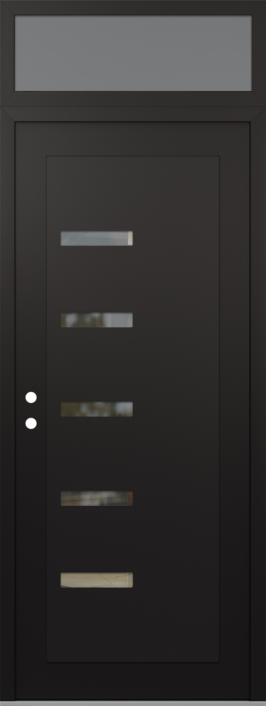 Modern Steel Front Door DIAMOND C8 36" X 96" BLACK/BLACK CLEAR GLASS PANEL BLACK RHI WITH TRANSOM FROSTED GLASS