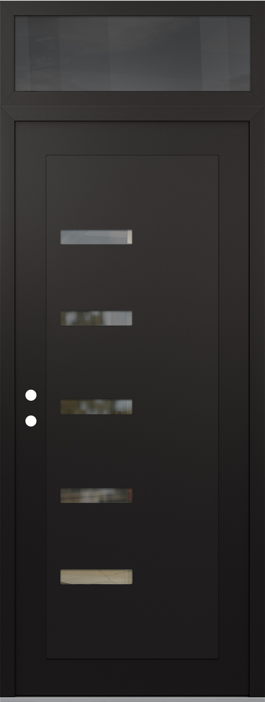 Modern Steel Front Door DIAMOND C8 36" X 96" BLACK/BLACK CLEAR GLASS PANEL BLACK RHI WITH TRANSOM MIRRORED GLASS