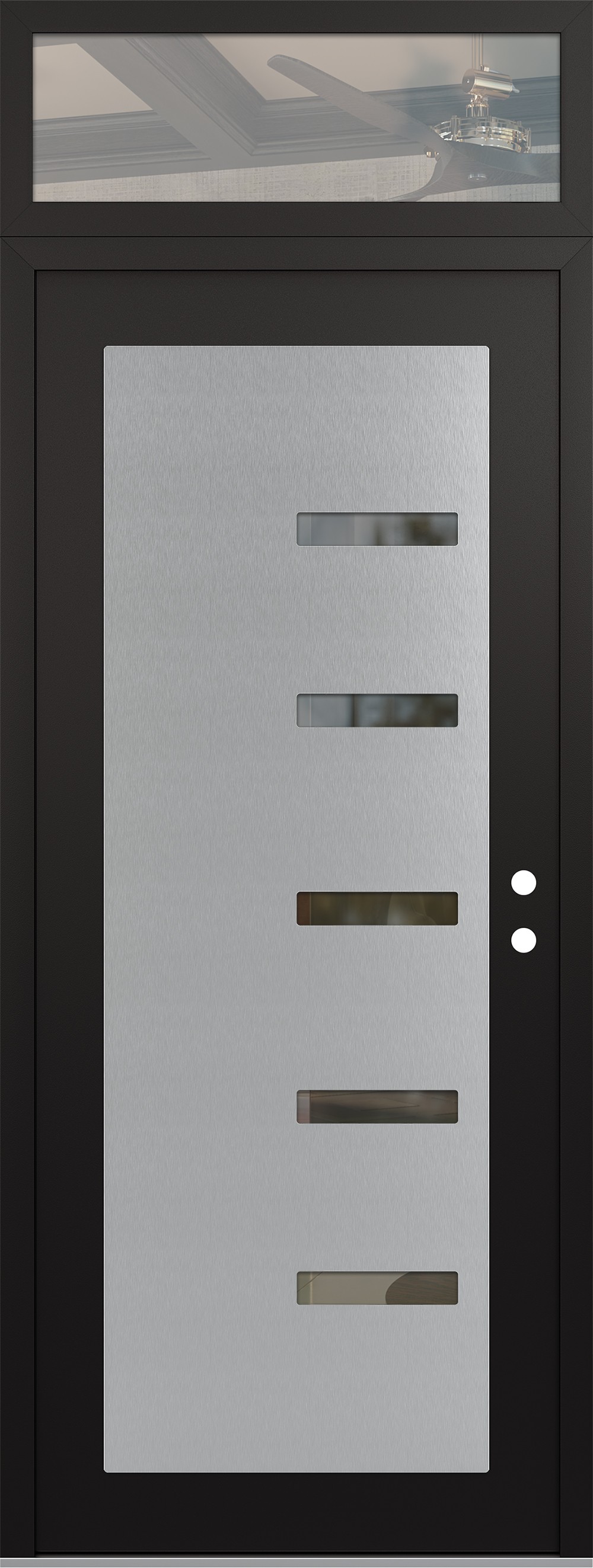 Modern Steel Front Door DIAMOND C8 36" X 96" BLACK/BLACK CLEAR GLASS PANEL STAINLESS STEEL LHI WITH TRANSOM CLEAR GLASS