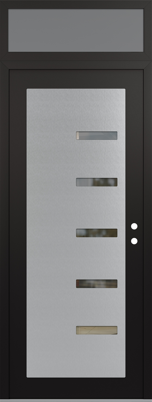 Modern Steel Front Door DIAMOND C8 36" X 96" BLACK/BLACK CLEAR GLASS PANEL STAINLESS STEEL LHI WITH TRANSOM FROSTED GLASS
