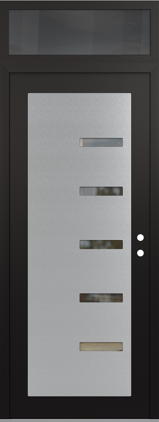 Modern Steel Front Door DIAMOND C8 36" X 96" BLACK/BLACK CLEAR GLASS PANEL STAINLESS STEEL LHI WITH TRANSOM MIRRORED GLASS