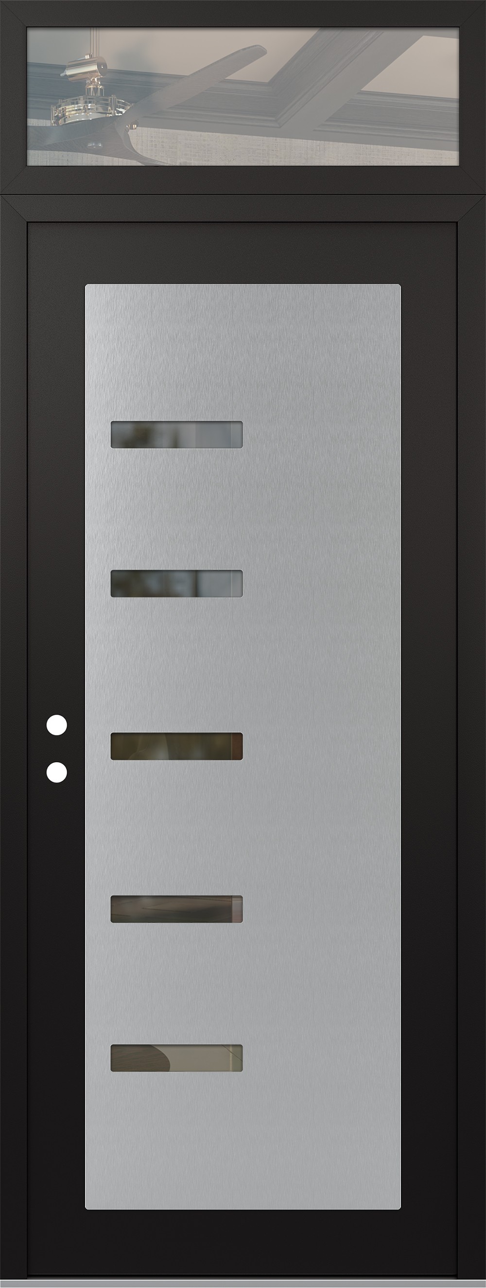 Modern Steel Front Door DIAMOND C8 36" X 96" BLACK/BLACK CLEAR GLASS PANEL STAINLESS STEEL RHI WITH TRANSOM CLEAR GLASS