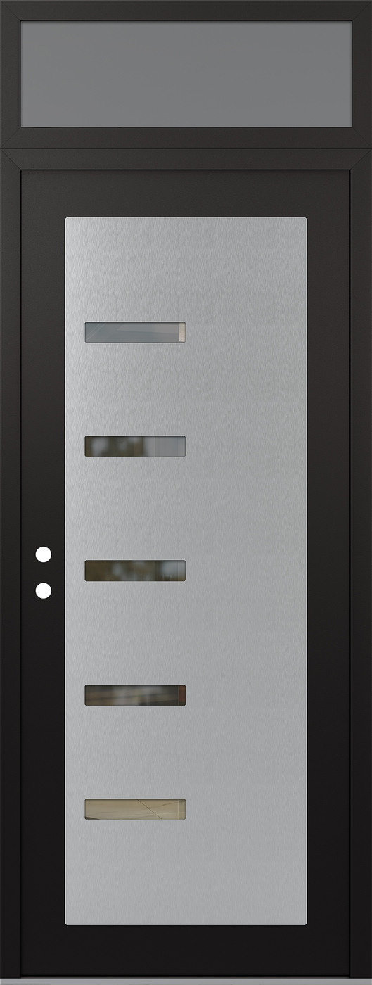 Modern Steel Front Door DIAMOND C8 36" X 96" BLACK/BLACK CLEAR GLASS PANEL STAINLESS STEEL RHI WITH TRANSOM FROSTED GLASS