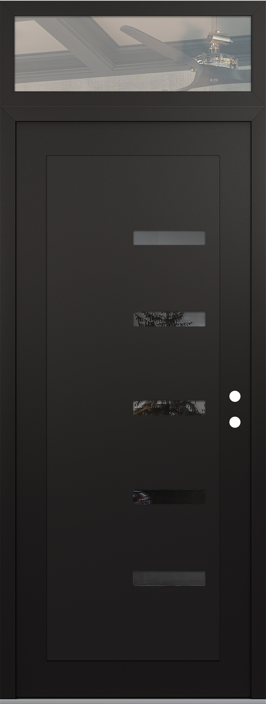 Modern Steel Front Door DIAMOND C8 36" X 96" BLACK/BLACK MIRRORED GLASS PANEL BLACK LHI WITH TRANSOM CLEAR GLASS