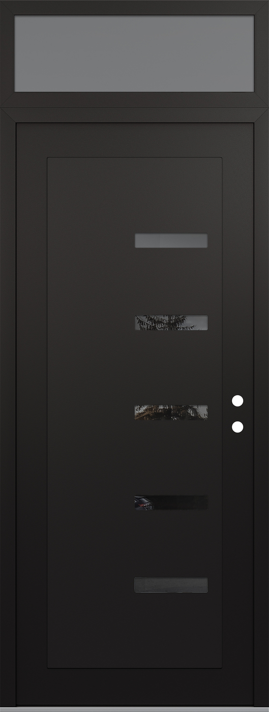 Modern Steel Front Door DIAMOND C8 36" X 96" BLACK/BLACK MIRRORED GLASS PANEL BLACK LHI WITH TRANSOM FROSTED GLASS