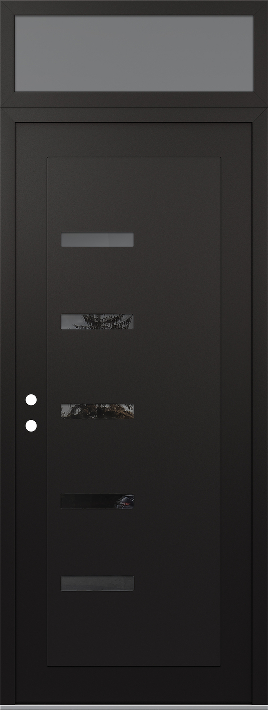 Modern Steel Front Door DIAMOND C8 36" X 96" BLACK/BLACK MIRRORED GLASS PANEL BLACK RHI WITH TRANSOM FROSTED GLASS