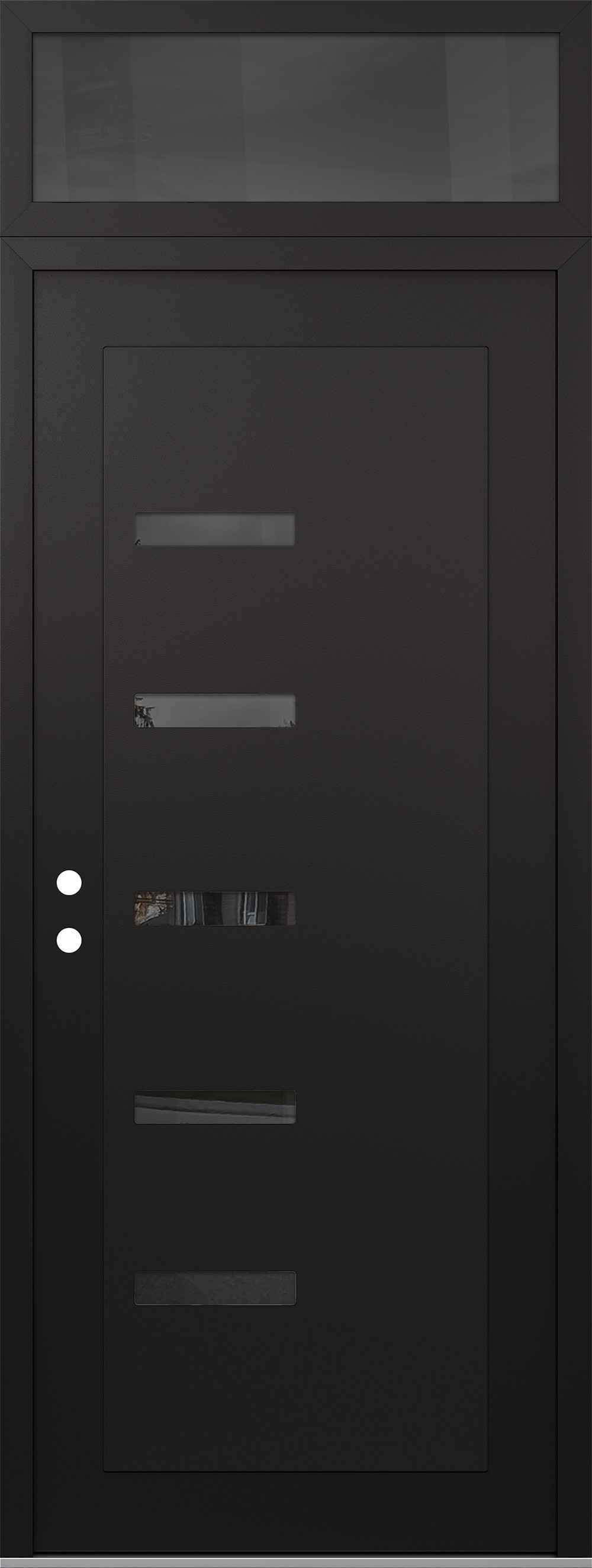 Modern Steel Front Door DIAMOND C8 36" X 96" BLACK/BLACK MIRRORED GLASS PANEL BLACK RHI WITH TRANSOM MIRRORED GLASS