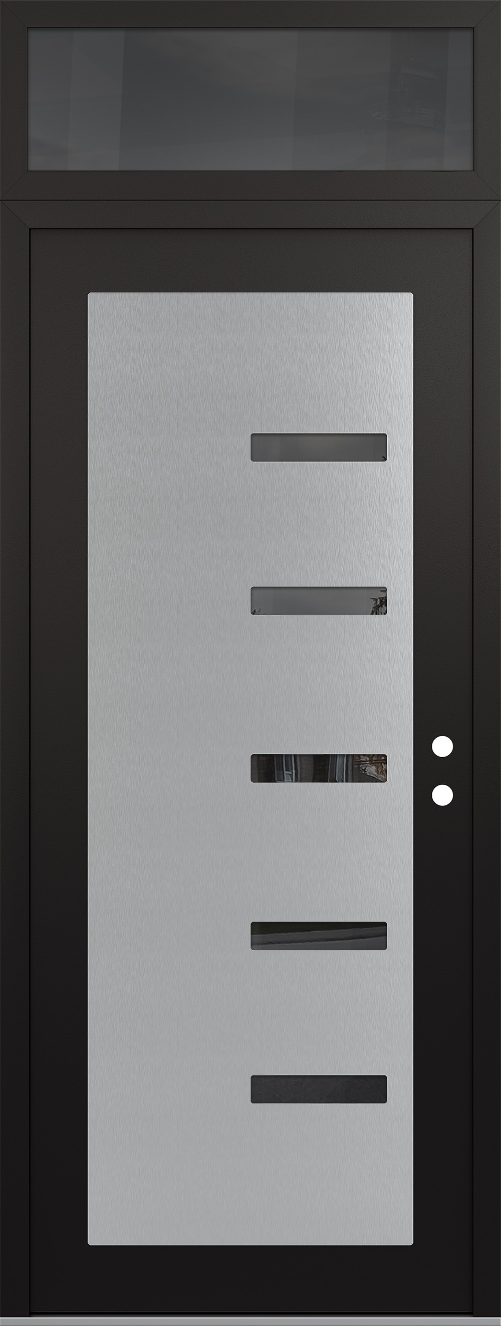 Modern Steel Front Door DIAMOND C8 36" X 96" BLACK/BLACK MIRRORED GLASS PANEL STAINLESS STEEL LHI WITH TRANSOM MIRRORED GLASS