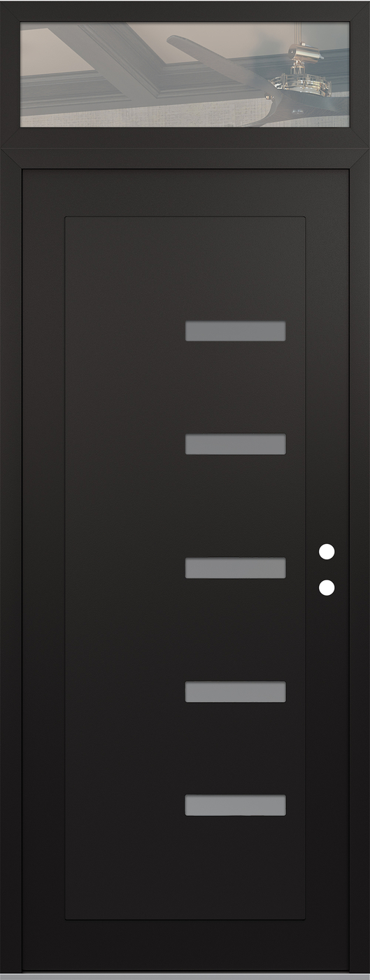 Modern Steel Front Door DIAMOND C8 36" X 96" BLACK/WHITE FROSTED GLASS PANEL BLACK LHI WITH TRANSOM CLEAR GLASS