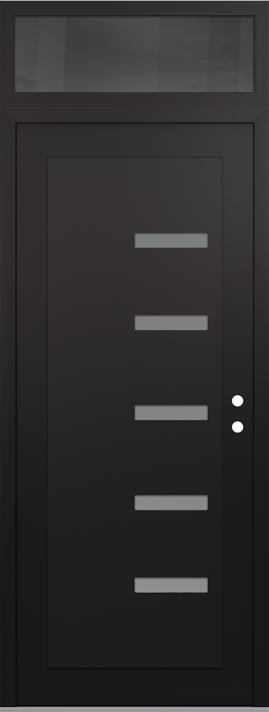 Modern Steel Front Door DIAMOND C8 36" X 96" BLACK/WHITE FROSTED GLASS PANEL BLACK LHI WITH TRANSOM MIRRORED GLASS