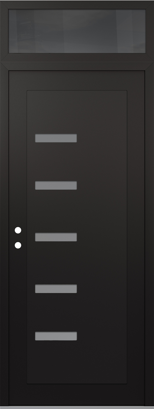 Modern Steel Front Door DIAMOND C8 36" X 96" BLACK/WHITE FROSTED GLASS PANEL BLACK RHI WITH TRANSOM MIRRORED GLASS