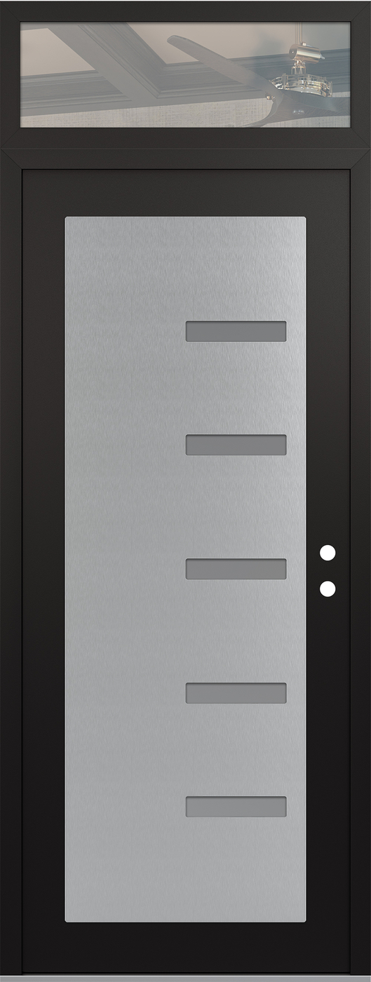Modern Steel Front Door DIAMOND C8 36" X 96" BLACK/WHITE FROSTED GLASS PANEL STAINLESS STEEL LHI WITH TRANSOM CLEAR GLASS