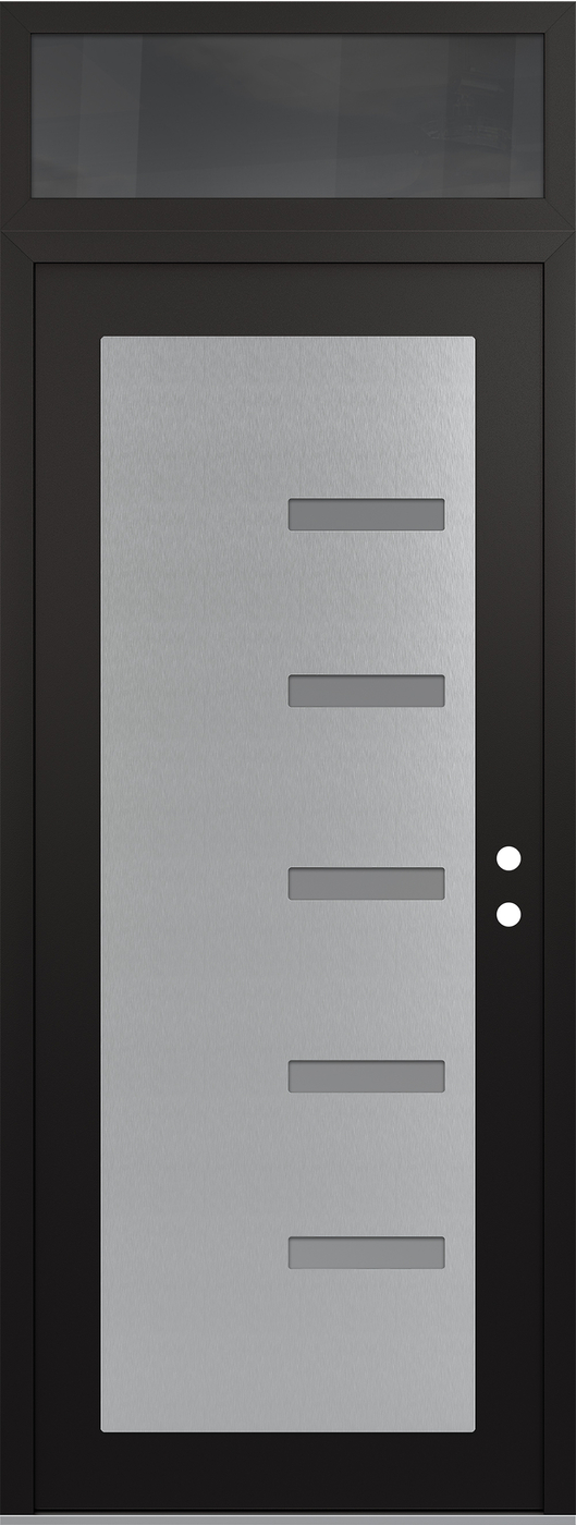 Modern Steel Front Door DIAMOND C8 36" X 96" BLACK/WHITE FROSTED GLASS PANEL STAINLESS STEEL LHI WITH TRANSOM MIRRORED GLASS