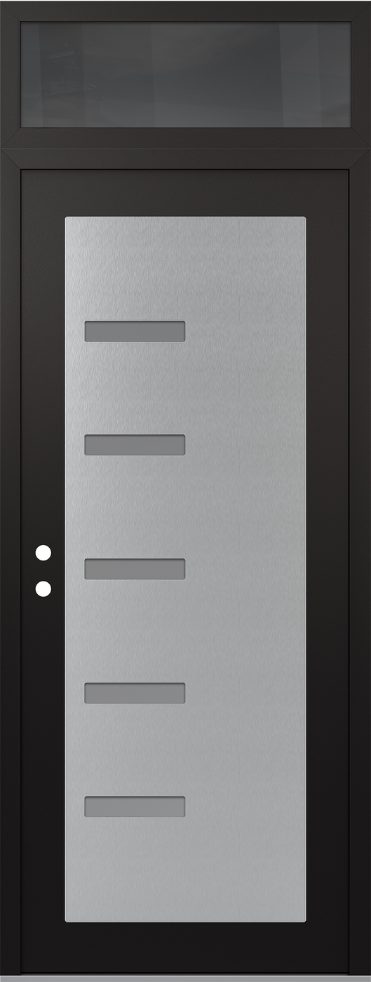 Modern Steel Front Door DIAMOND C8 36" X 96" BLACK/WHITE FROSTED GLASS PANEL STAINLESS STEEL RHI WITH TRANSOM MIRRORED GLASS