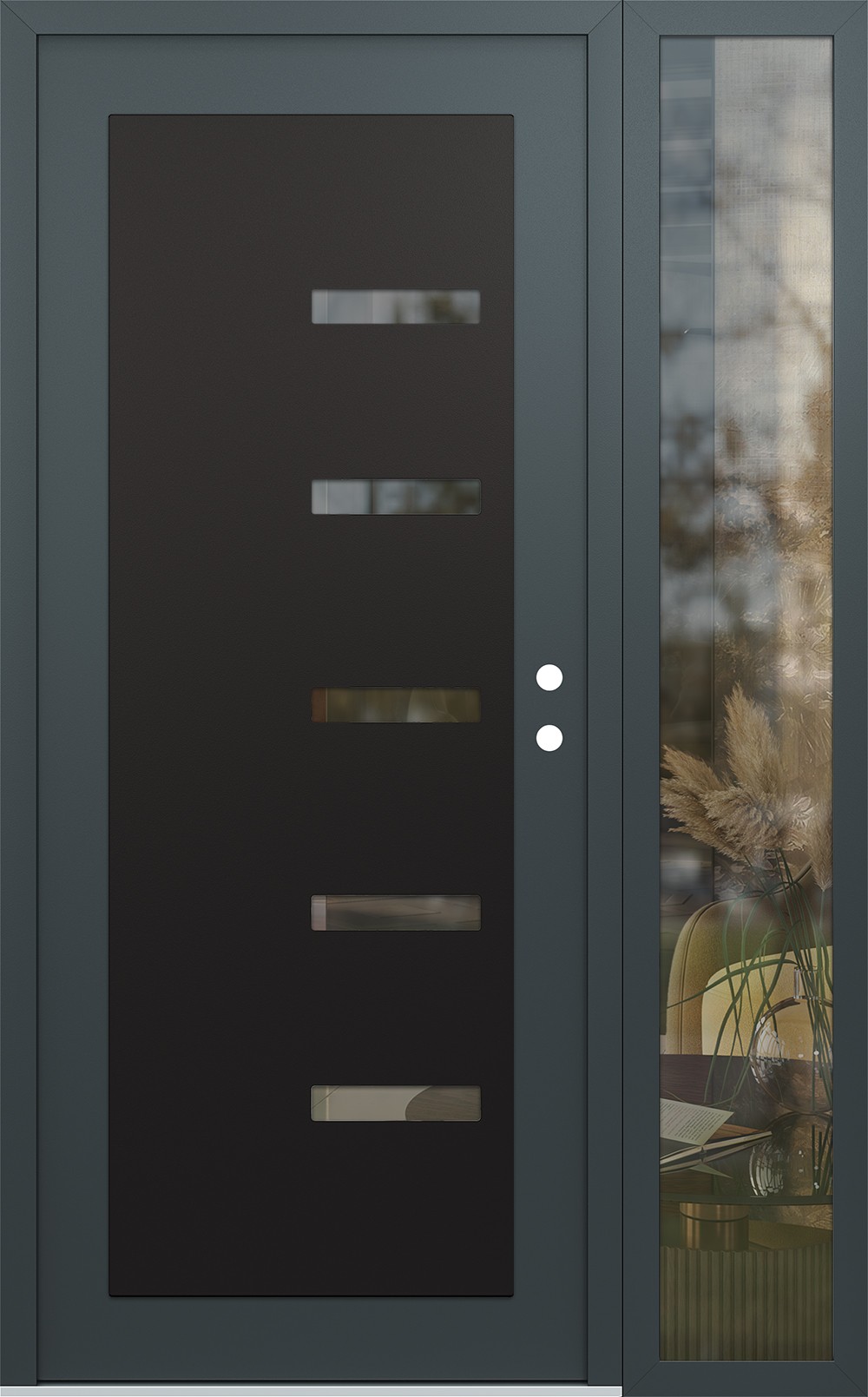 Modern Steel Front Door Diamond C8 48" x 80" anthracite/anthracite clear Glass Panel black LHI with Sidelite clear Glass