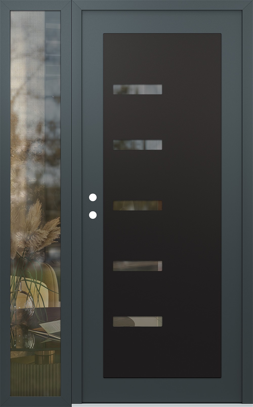 Modern Steel Front Door Diamond C8 48" x 80" anthracite/anthracite clear Glass Panel black RHI with Sidelite clear Glass