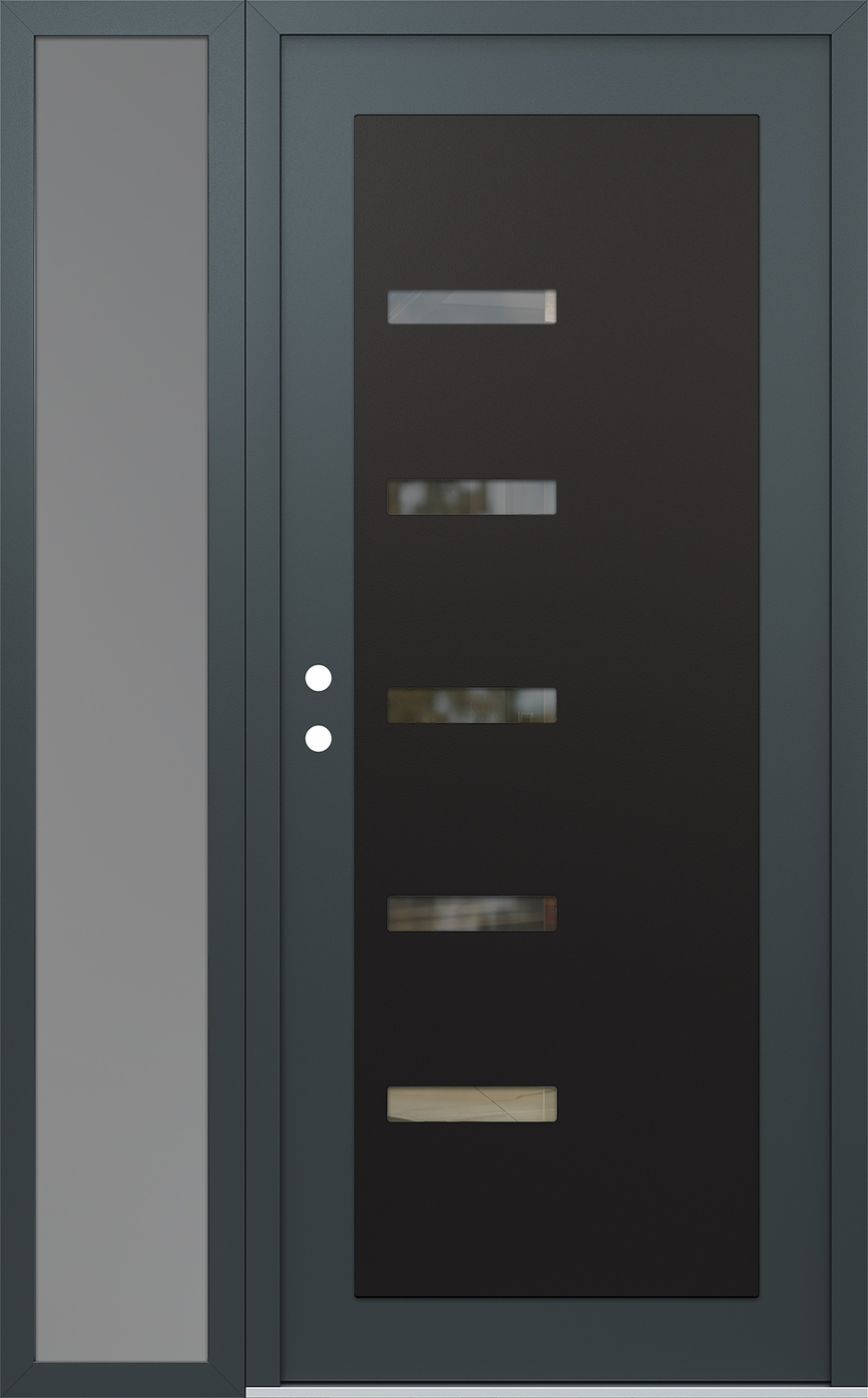 Modern Steel Front Door Diamond C8 48" x 80" anthracite/anthracite clear Glass Panel black RHI with Sidelite frosted Glass