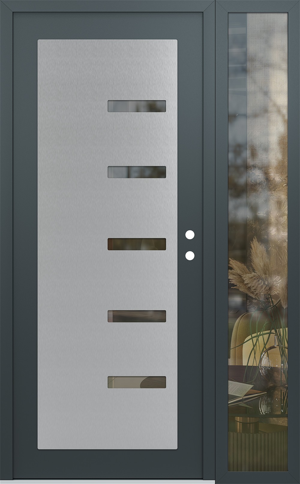 Modern Steel Front Door Diamond C8 48" x 80" anthracite/anthracite clear Glass Panel stainless steel LHI with Sidelite clear Glass