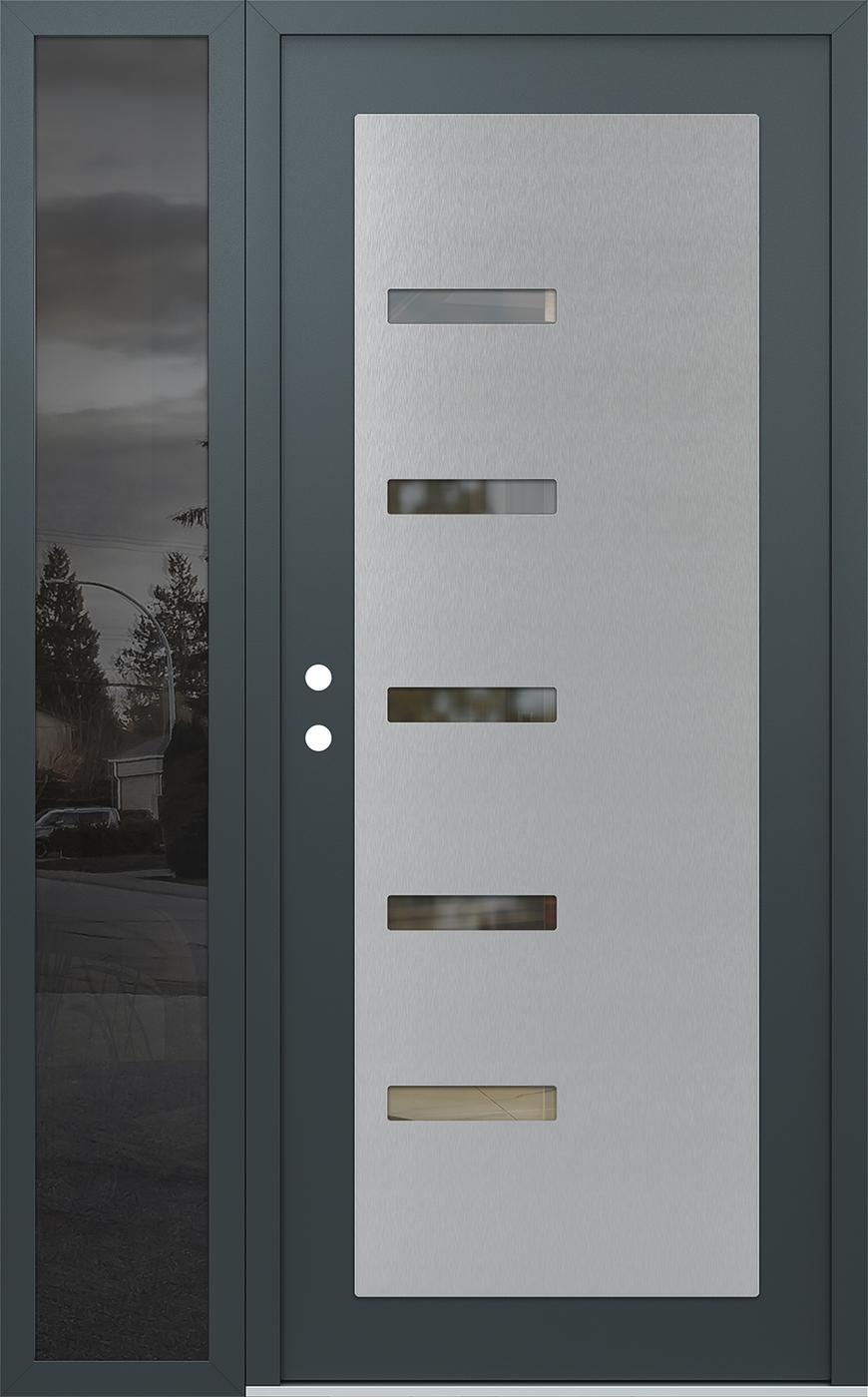 Modern Steel Front Door Diamond C8 48" x 80" anthracite/anthracite clear Glass Panel stainless steel RHI with Sidelite mirrored Glass