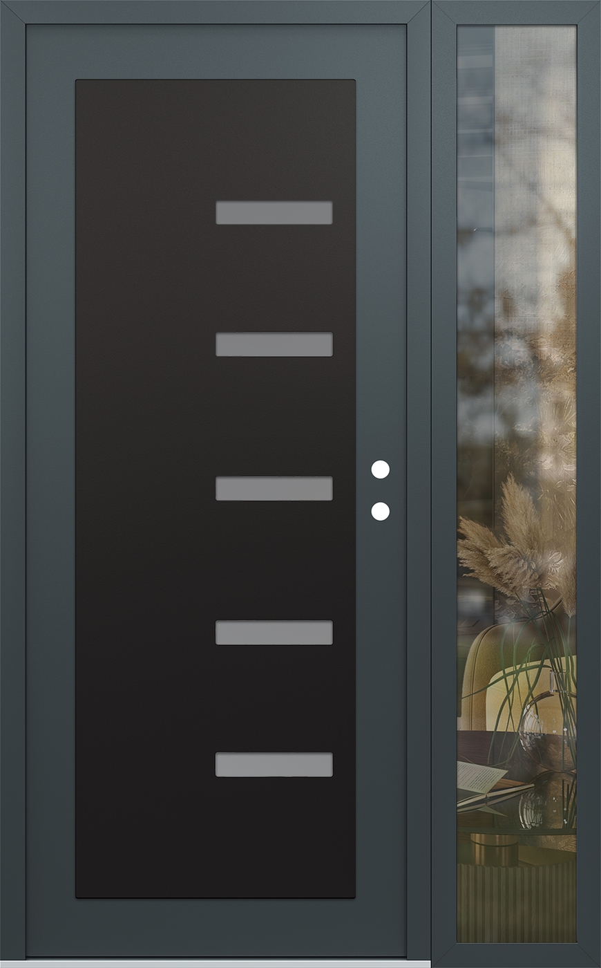 Modern Steel Front Door Diamond C8 48" x 80" anthracite/anthracite frosted Glass Panel black LHI with Sidelite clear Glass