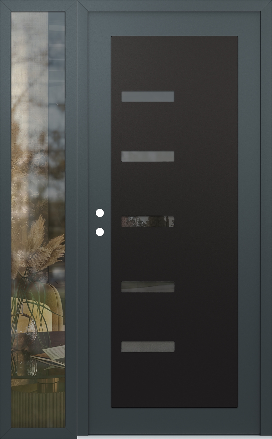 Modern Steel Front Door Diamond C8 48" x 80" anthracite/anthracite mirrored Glass Panel black RHI with Sidelite clear Glass