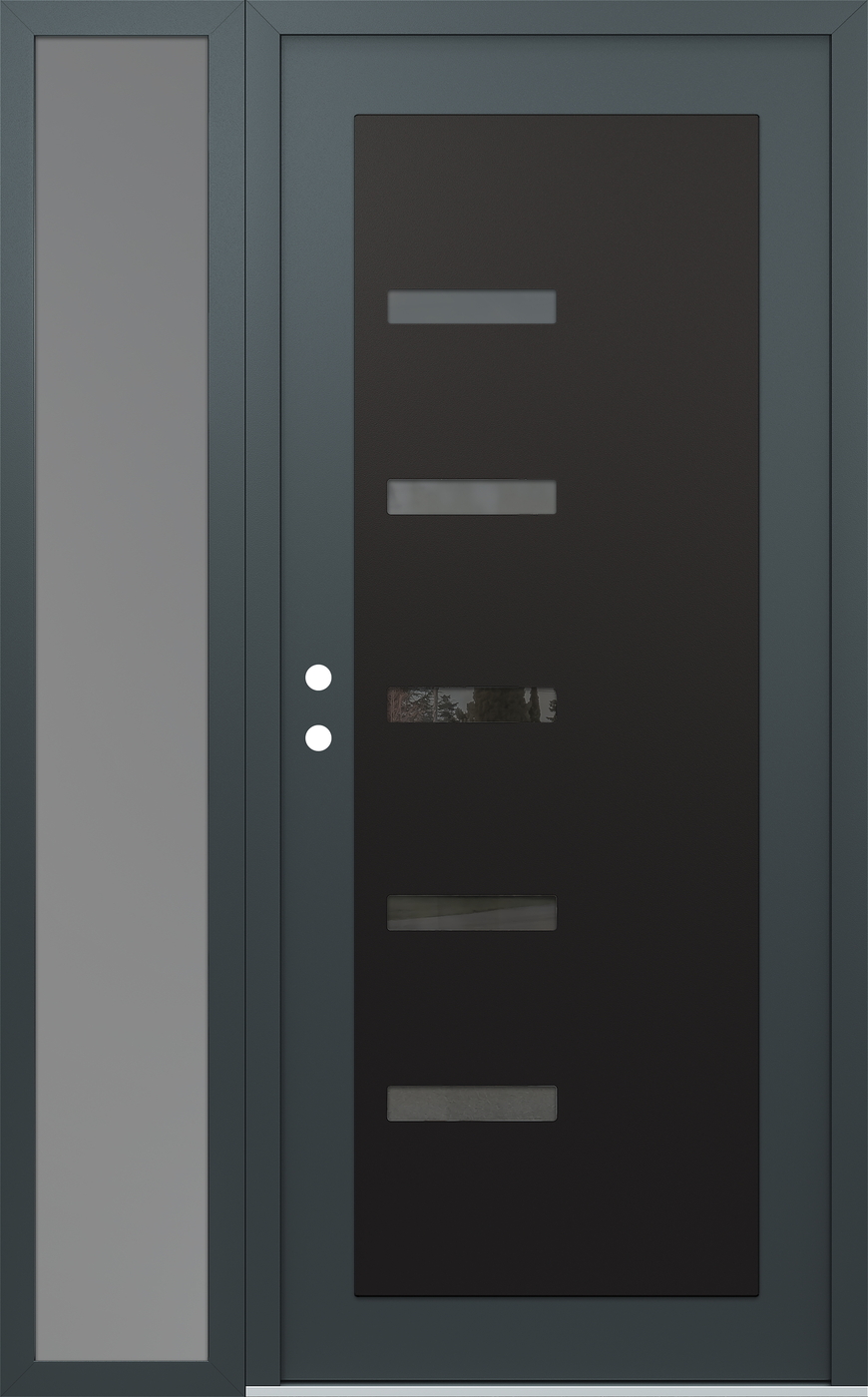 Modern Steel Front Door Diamond C8 48" x 80" anthracite/anthracite mirrored Glass Panel black RHI with Sidelite frosted Glass
