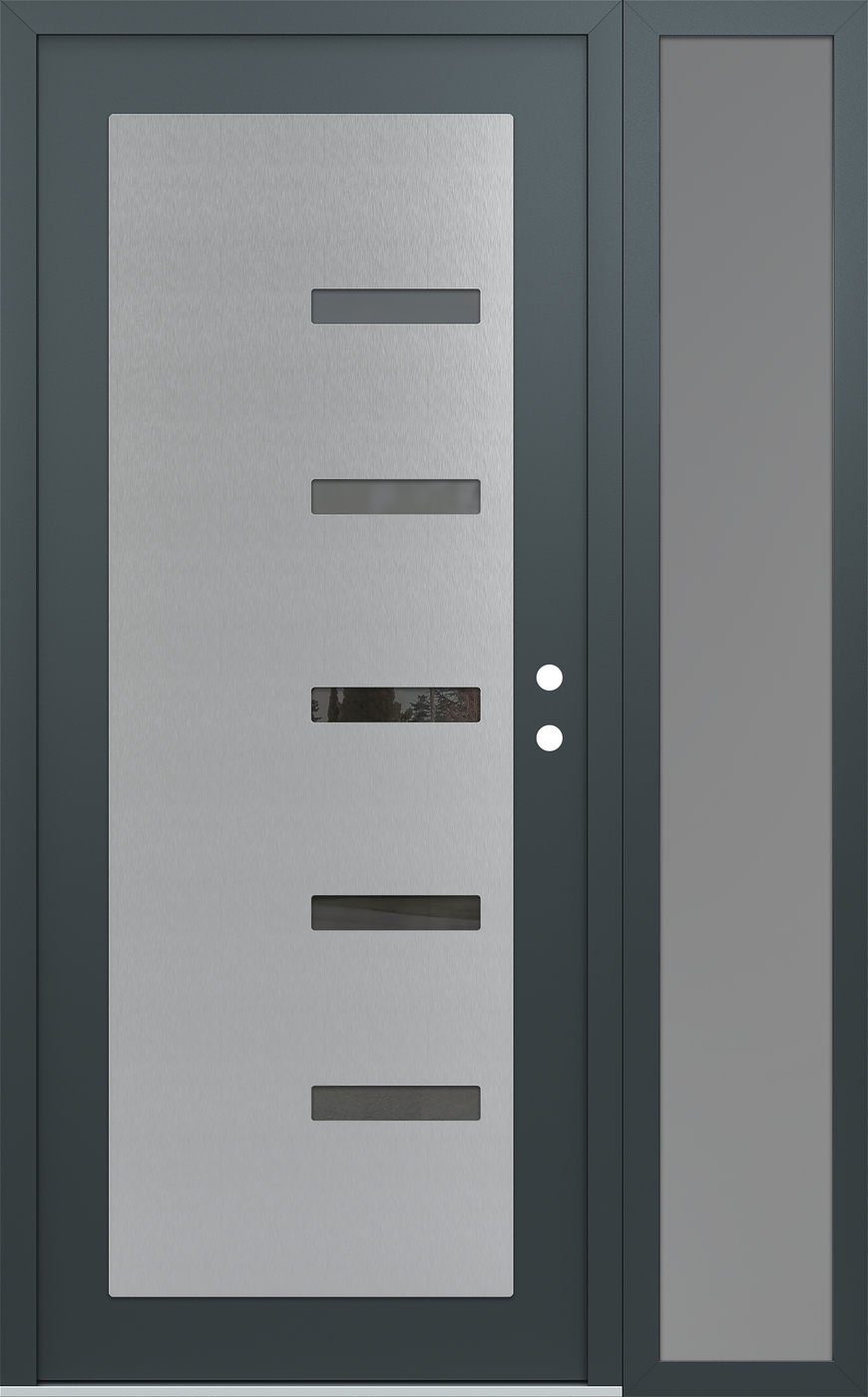 Modern Steel Front Door Diamond C8 48" x 80" anthracite/anthracite mirrored Glass Panel stainless steel LHI with Sidelite frosted Glass