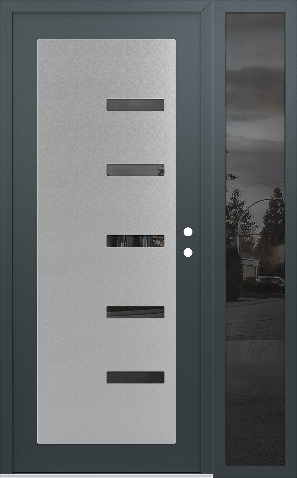Modern Steel Front Door Diamond C8 48" x 80" anthracite/anthracite mirrored Glass Panel stainless steel LHI with Sidelite mirrored Glass