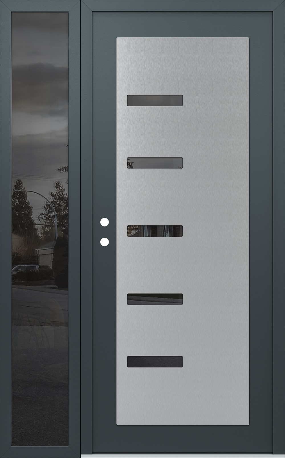 Modern Steel Front Door Diamond C8 48" x 80" anthracite/anthracite mirrored Glass Panel stainless steel RHI with Sidelite mirrored Glass