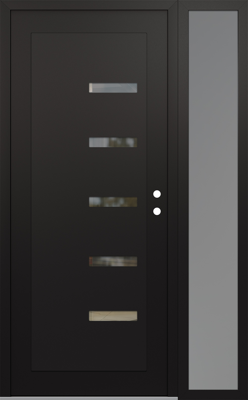 Modern Steel Front Door Diamond C8 48" x 80" black/black clear Glass Panel black LHI with Sidelite frosted Glass
