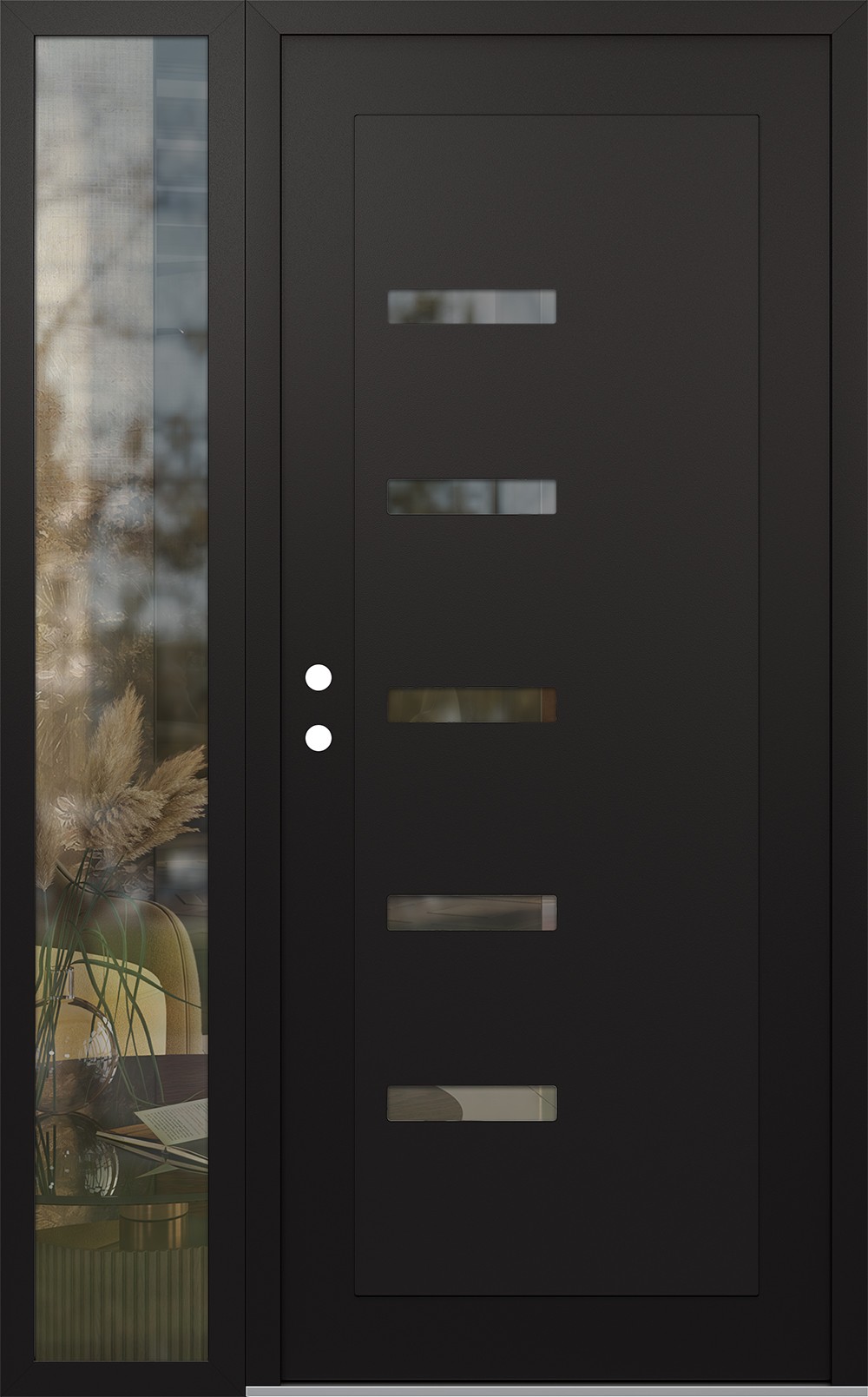 Modern Steel Front Door Diamond C8 48" x 80" black/black clear Glass Panel black RHI with Sidelite clear Glass