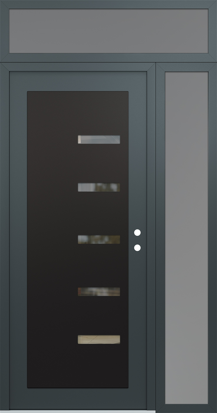 Modern Steel Front Door Diamond C8 48" x 96" anthracite/anthracite clear Glass Panel black LHI with Sidelite and Transom frosted Glass