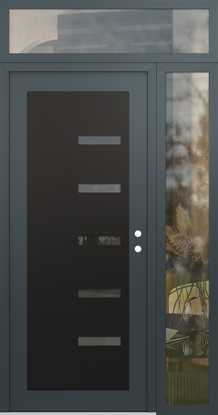 Modern Steel Front Door Diamond C8 48" x 96" anthracite/anthracite mirrored Glass Panel black LHI with Sidelite and Transom clear Glass