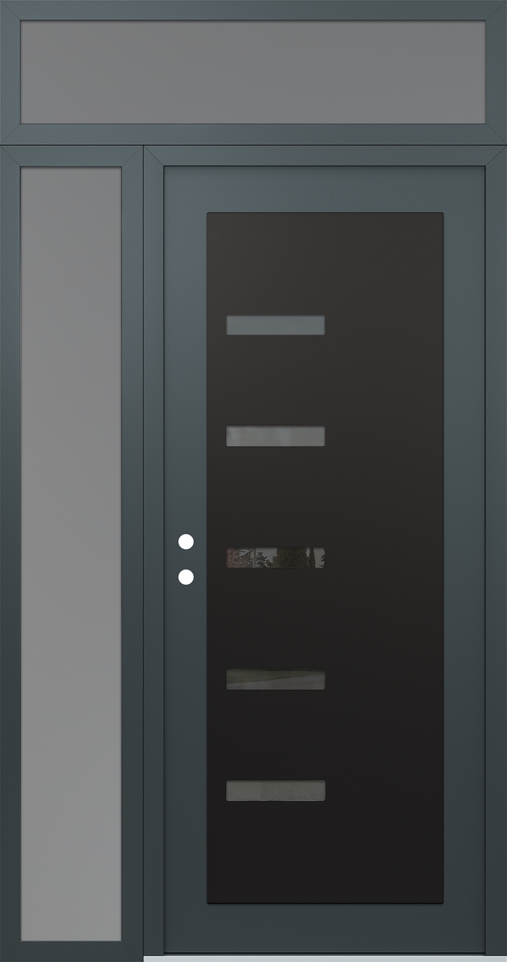 Modern Steel Front Door Diamond C8 48" x 96" anthracite/anthracite mirrored Glass Panel black RHI with Sidelite and Transom frosted Glass
