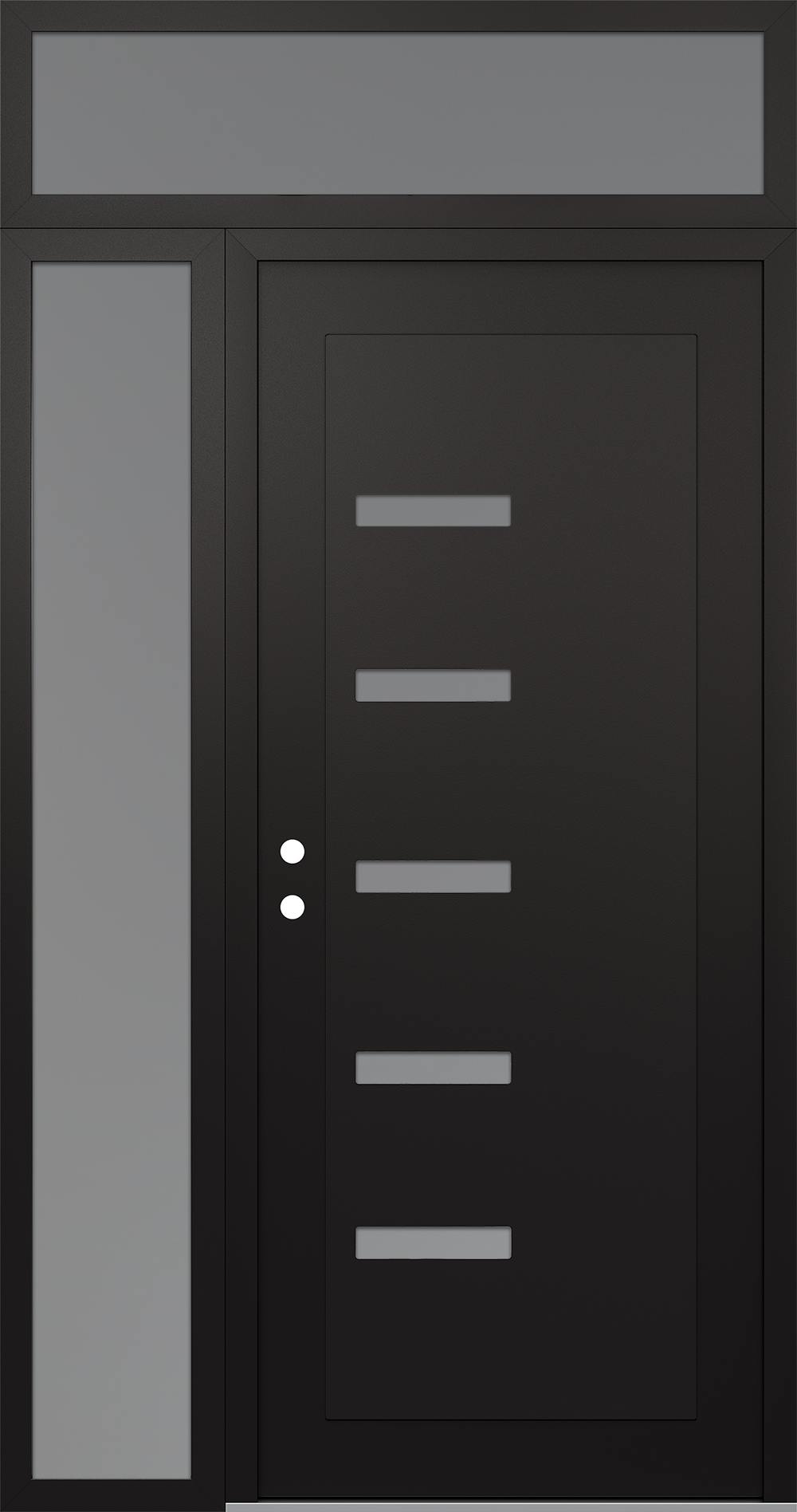 Modern Steel Front Door Diamond C8 48" x 96" black/white frosted Glass Panel black RHI with Sidelite and Transom frosted Glass