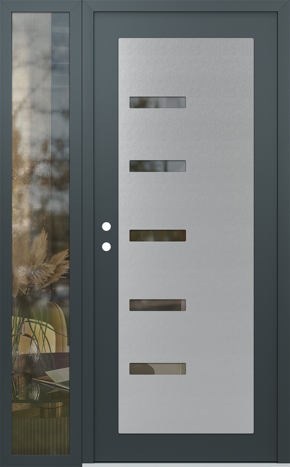 Modern Steel Front Door Diamond C8 50" x 80" anthracite/anthracite clear Glass Panel stainless steel RHI with Sidelite clear Glass